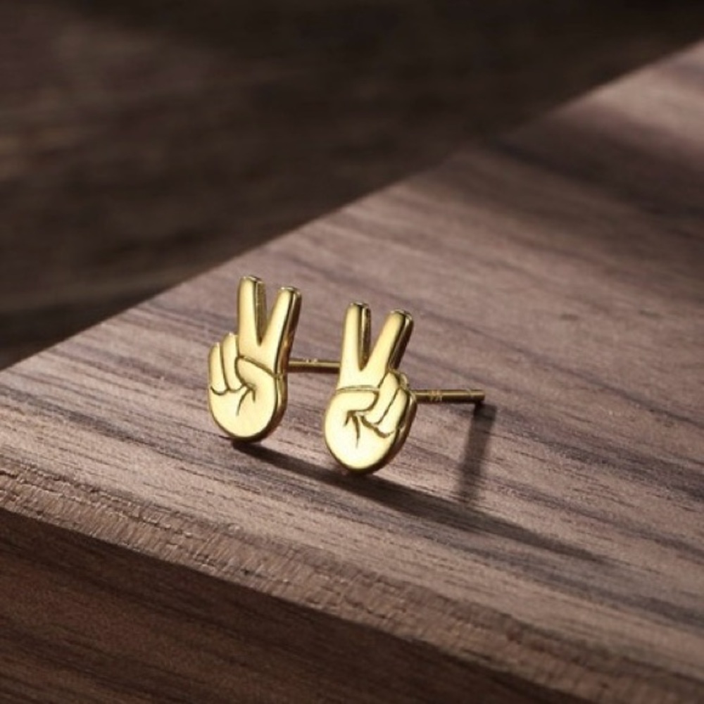 BOGO! Peace hand sign stud 
Earrings in Gold Color - NEW Boutique